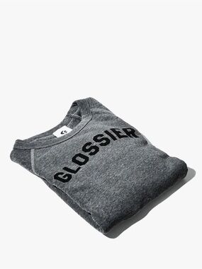 Glossier Logo Crewneck Sweatshirt Heather Gray Raglan Fleece 2XL